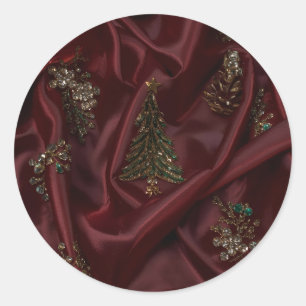 Bordeaux Zijde-Uitzicht Diamant Bezet Ronde Sticker