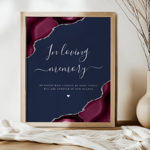 Bordeaux Zilver Agaat Navy Blauwe Huwelijks Herden Poster