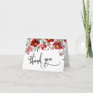 Bordeauxrode Aquarel Bloemen Dank U Script Bedankkaart