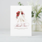 Bordeauxrode bloem bruiloft dank je bedankkaart (Staand voorkant)