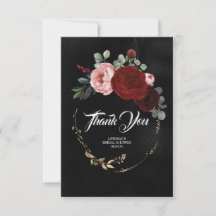 Bordeauxrode Bloemen Zwarte Dankjewel Bedankkaart