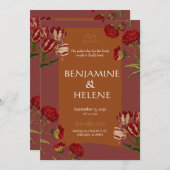 Bordeauxrode bloemenaanvraag kaart (Voorkant / Achterkant)