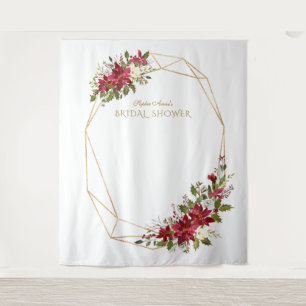 Bordeauxrode bloemengoud bruiloftsshower fotocabin wandkleed