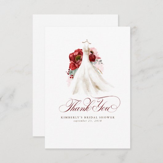Bordeauxrode bloemige bruiloftsdankjewel bedankkaart (Voorkant / Achterkant)