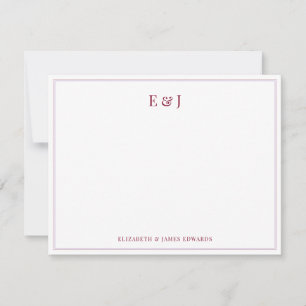 Bordeauxrode dubbele rand elegante koppelmonogram notitiekaartje