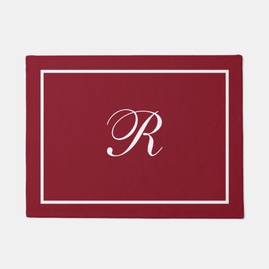 Bordeauxrode Elegante Script Monogram Deurmat (Voorkant)