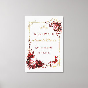 Bordeauxrode en Gouden Quinceañera Welkom Afdrukba Canvas Afdruk