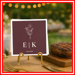 Bordeauxrode en ivoorkleurige monogram trouw servet