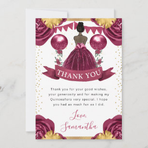 Bordeauxrode jurk donkere huid prinses Quinceanera Bedankkaart