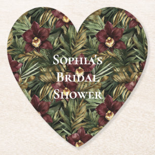 Bordeauxrode Orchidee Bloemige Tropische Bruilofts Kartonnen Onderzetters