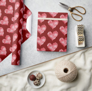Bordeauxrode Vlammende Harten Bruiloftsfeest Cadeaupapier
