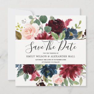 Bordeauxrode wijnbloemen foto Bruiloft Save The Date