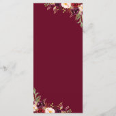 Bordeauxrood Bloem Bruiloftsmenu Menu (Achterkant)