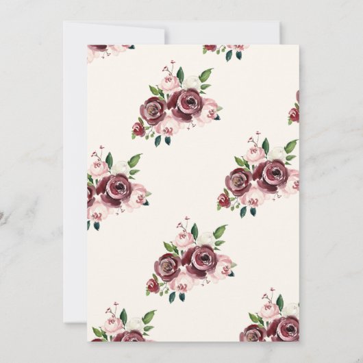 bordeauxrood bloemenbruiloft kaart (Achterkant)