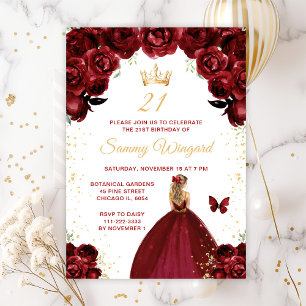 Bordeauxrood Blond Haar Prinses Verjaardagsfeest Kaart