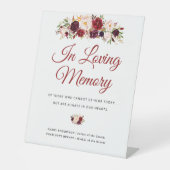 bordeauxrood blos bloemenbruiloft gedenkteken reclamebord met voetstuk (Voorkant)