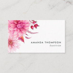Bordeauxrood en Blush Waterverf Bloemen Visitekaartje
