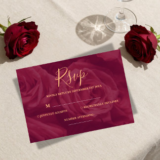 Bordeauxrood en goud elegante trouwreactiekaart RSVP kaartje