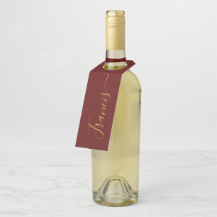 Bordeauxrood en Goud Elegante Typografie Flessenhanger
