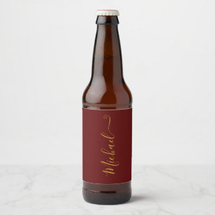 Bordeauxrood en Gouden Elegante Typografie Bier Etiket
