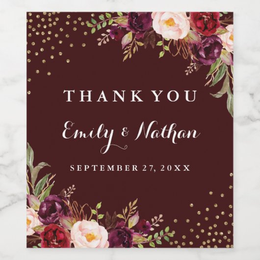 Bordeauxrood gouden huwelijks wijnlabel wijn etiket (Enkel label)