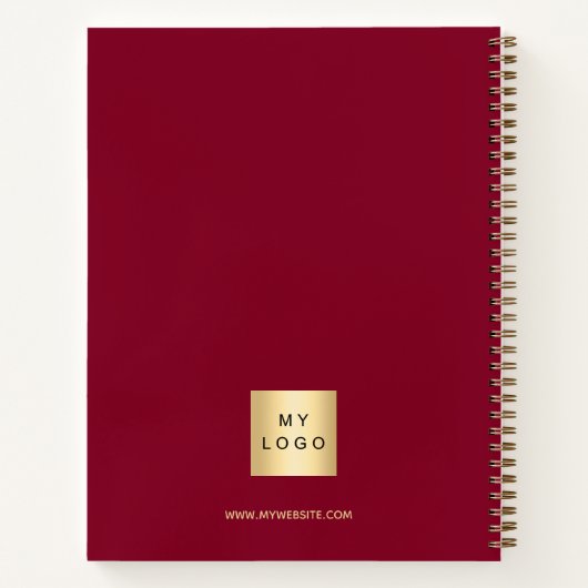 Bordeauxrood gouden monogram initiaal zakelijk notitieboek (Achterkant)