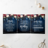 Bordeauxrood marine kerstverlichting drievoudig br drieluik aankondiging (Binnen)