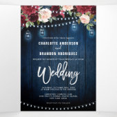 Bordeauxrood marine kerstverlichting drievoudig br drieluik aankondiging (Binnenkant midden)