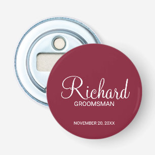 Bordeauxrood moderne script gepersonaliseerde groe button flesopener