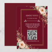 Bordeauxrood QR-code-huwelijksreactiekaart (Voorkant / Achterkant)