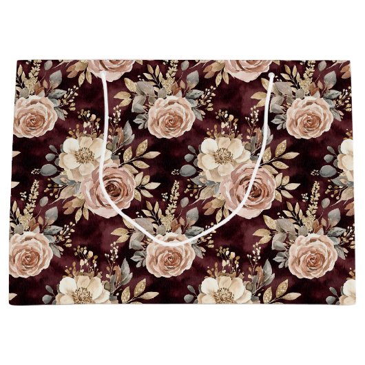 Bordeauxrood Roze Bloemige Bruiloftsdouche Groot Cadeauzakje (Voorkant)