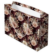 Bordeauxrood Roze Bloemige Bruiloftsdouche Groot Cadeauzakje (Achterkant Gekanteld)