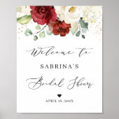 Bordeauxrood Witte Roos Bloemrijke Bruiloft Aankon Poster (Voorkant)