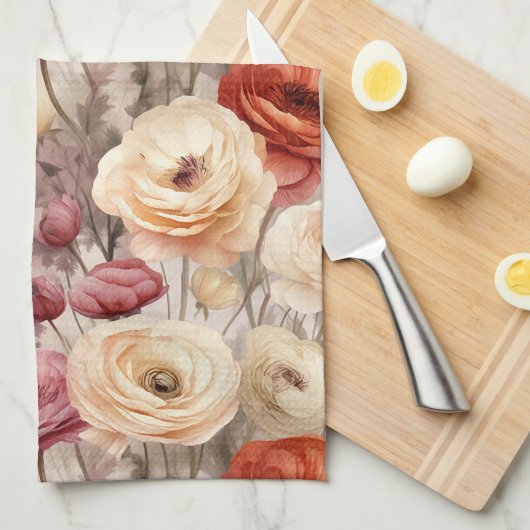 Bordeauxroomkleurige Lente Bloemen Bruiloftsontvan Theedoek (Quarter Fold)