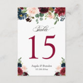 Bordeauxroze Blauwe Bloemige Trouwtafel Nummers RSVP Kaartje (Achterkant)