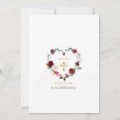 Bordeauxroze Bloemen Doop 1e Verjaardagsfeestje Kaart (Achterkant)