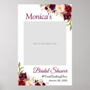 Bordeauxroze bloemige bruiloftsshower foto prop poster