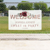 Bordeauxroze Bloemige Gouden Sweet !6 Welkomstbord Spandoek (Insitu)