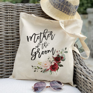 Bordeauxroze bloemige moeder van de bruidegom tote bag