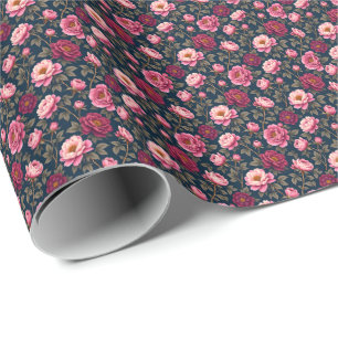 Bordeauxroze en roze bloemen cadeaupapier