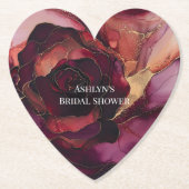 Bordeauxroze Gouden Bruiloftsfeest met Bloemen Kartonnen Onderzetters (Voorkant)