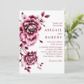 Bordeauxroze pioenbloemen bruiloft kaart (Staand voorkant)
