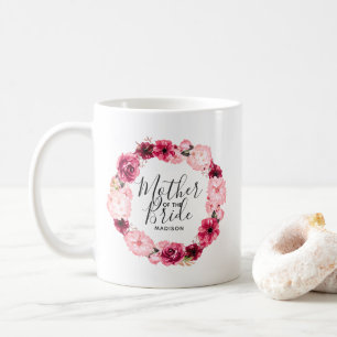 Bordeauxroze & Roze Bloemenkrans Moeder van de Bru Koffiemok