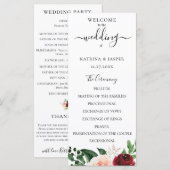 Bordeauxroze Waterverf Bloem Bruiloft Programma (Voorkant / Achterkant)