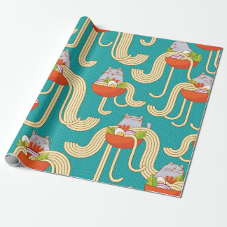 Borden noedels en grappige katten. Noedels met spi Cadeaupapier
