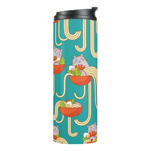 Borden noedels en grappige katten. Noedels met spi Thermosbeker (Gedraaid links)