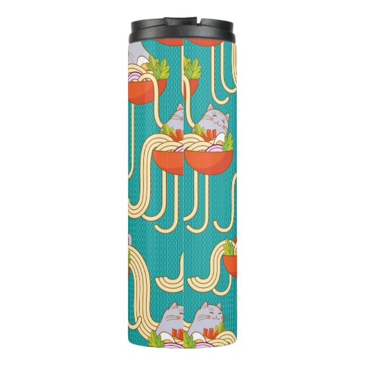 Borden noedels en grappige katten. Noedels met spi Thermosbeker (Achterkant)