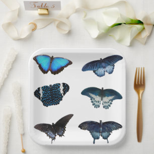 Borden van blauw vlinderpapier papieren bordje