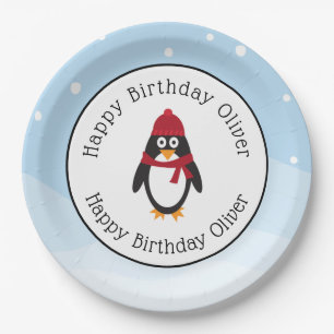 Borden van de verjaardagsfeest in Penguin voor win Papieren Bordje