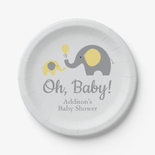 Borden van geel en grijs Baby shower Papieren Bordje